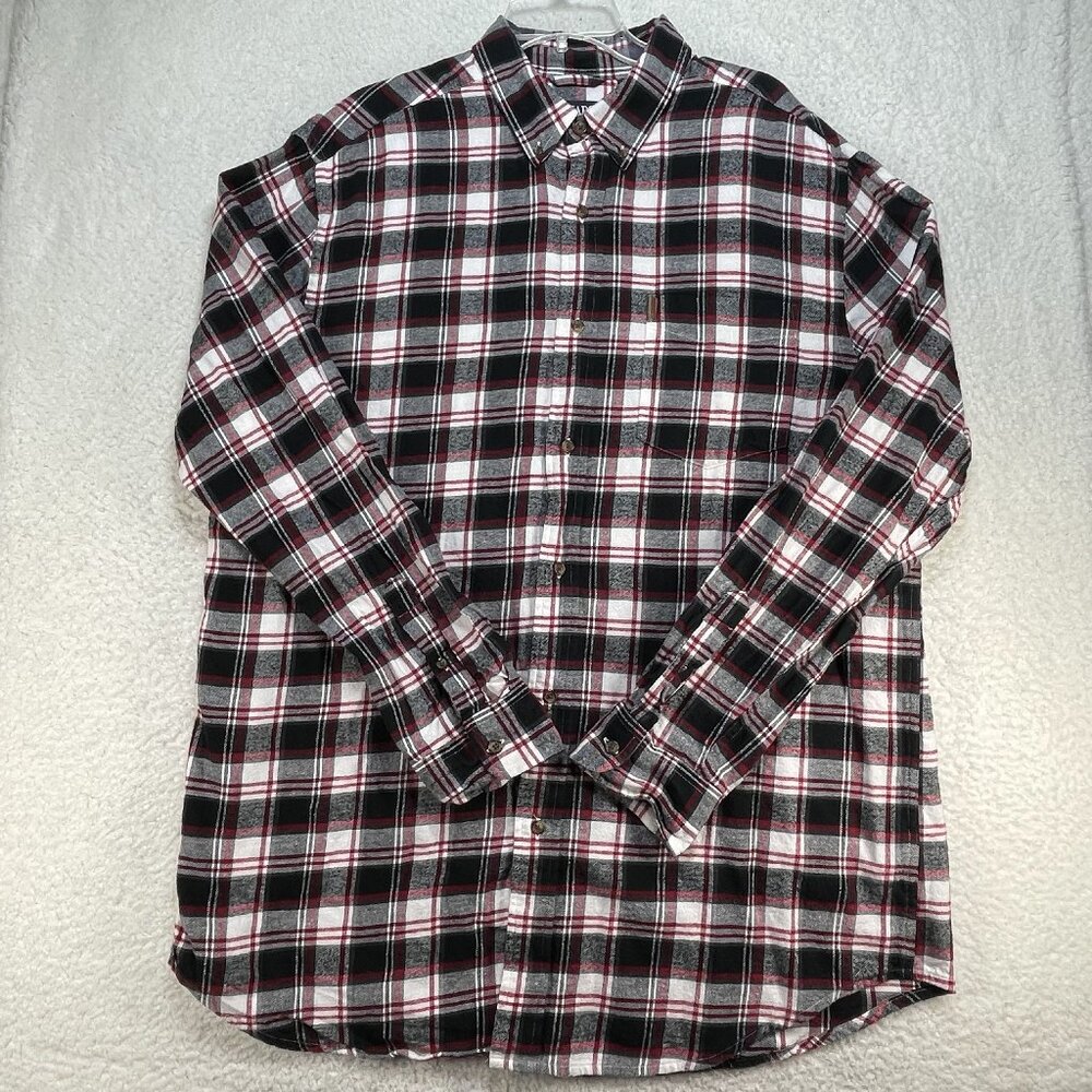 Chaps Shirt Mens XLT Red Black White Plaid Cotton Flannel Wrinkle Resistant